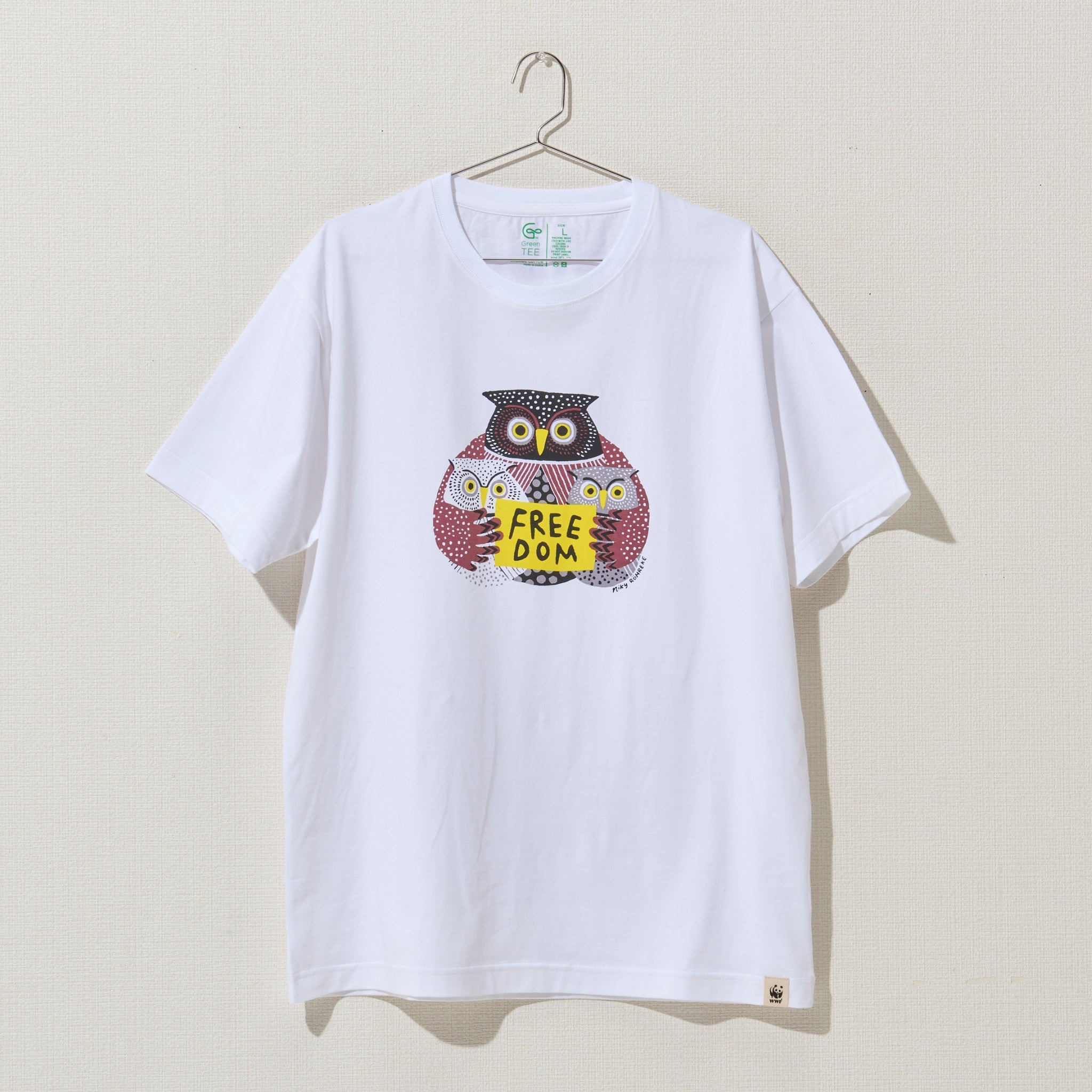 オーガニックコットン Tシャツ フクロウ シロ地 – WWFジャパン PANDA SHOP