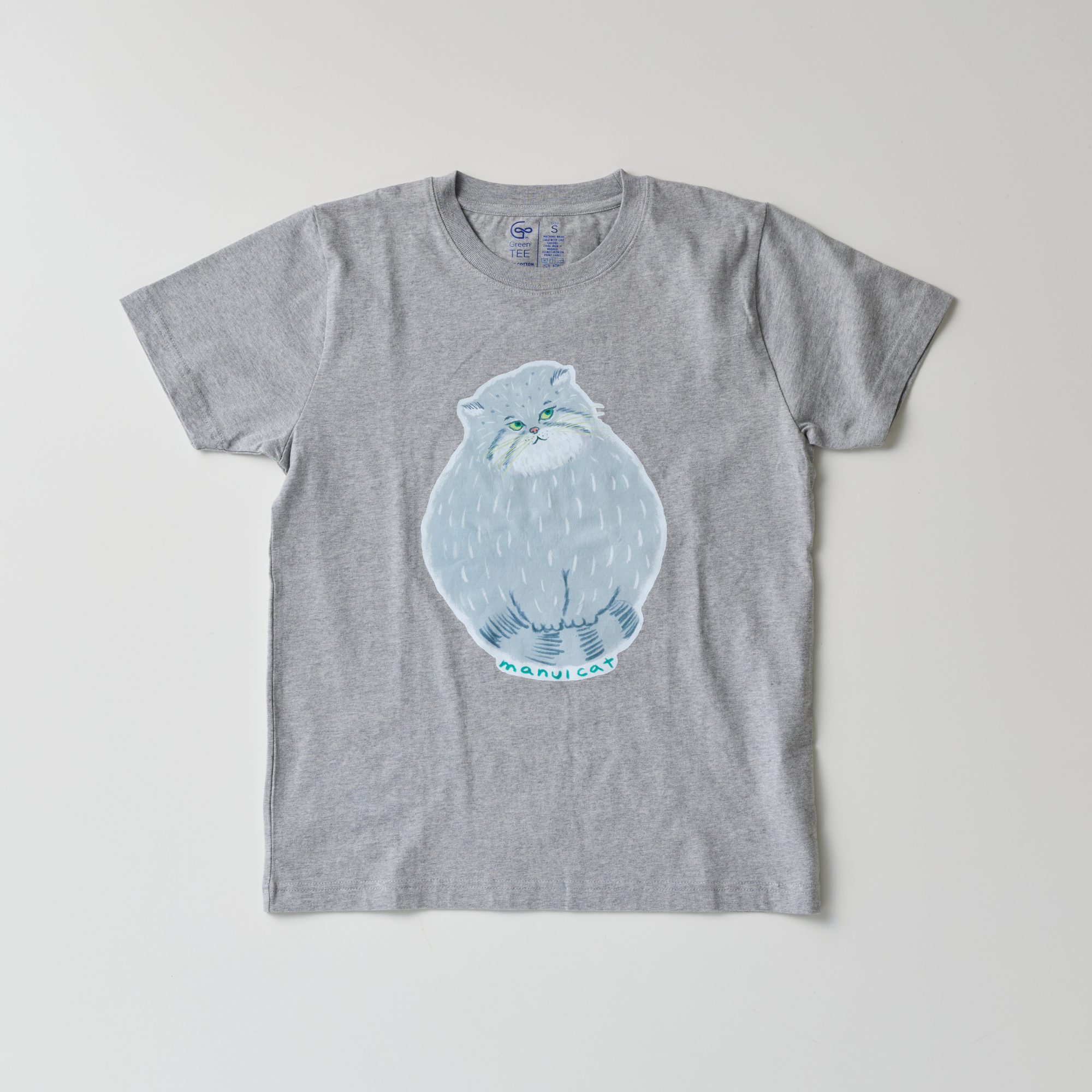 オーガニックコットン Tシャツ しっぽふみふみマヌルネコ 杢グレー