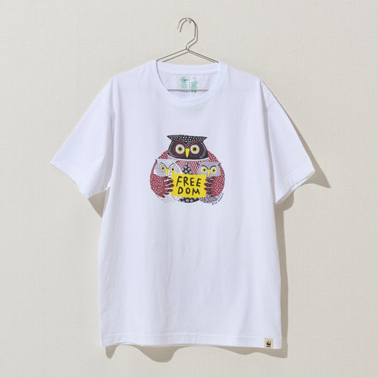 オーガニックコットン Tシャツ フクロウ シロ地