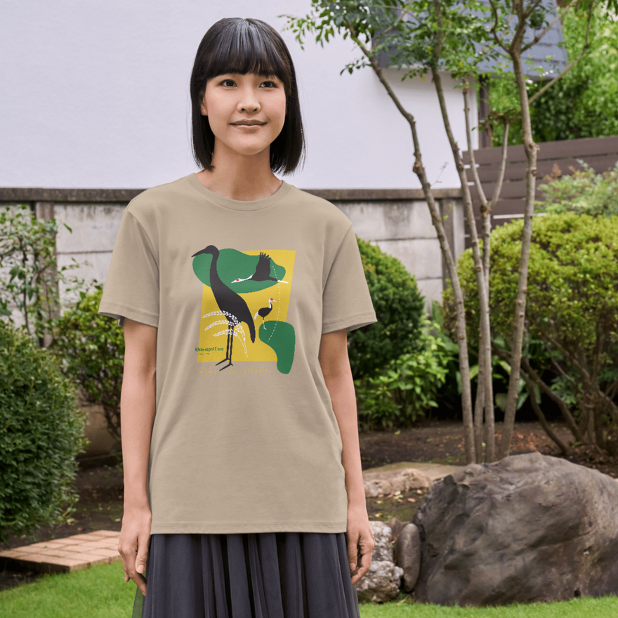 オーガニックコットン Tシャツ マナヅル1 カーキ