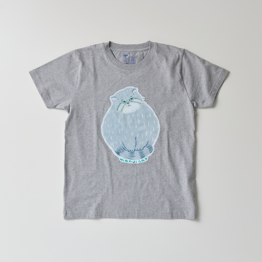 オーガニックコットン Tシャツ しっぽふみふみマヌルネコ  杢グレー