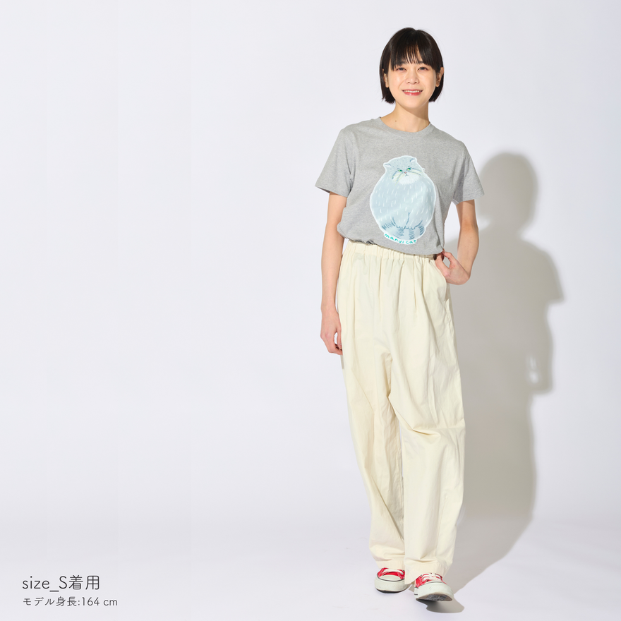 オーガニックコットン Tシャツ しっぽふみふみマヌルネコ  杢グレー 男女兼用