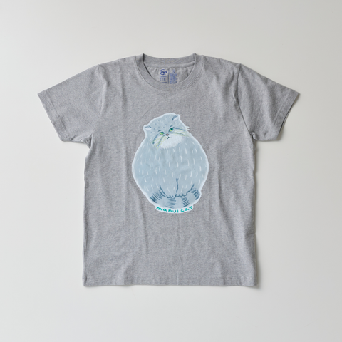 オーガニックコットン Tシャツ しっぽふみふみマヌルネコ  杢グレー