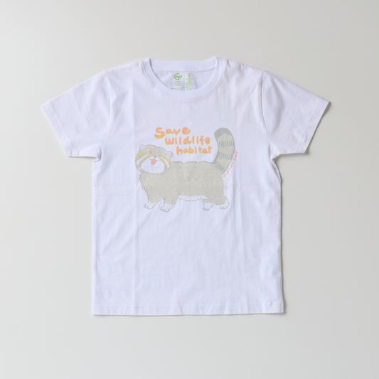 オーガニックコットン Tシャツ マヌルネコの叫び 白地