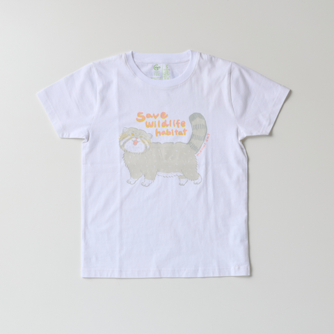 オーガニックコットン Tシャツ マヌルネコの叫び 白地