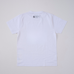 オーガニックコットン Tシャツ ユキヒョウの親子のリラックスタイム 白地 男女兼用