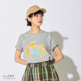 オーガニックコットン サーバル親子のジャンプ  Tシャツ 男女兼用　  杢グレー