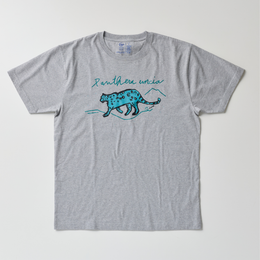 オーガニックコットン 歩くユキヒョウ Tシャツ  杢グレー 男女兼用男女兼用