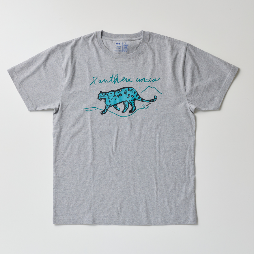 オーガニックコットン 歩くユキヒョウ Tシャツ  杢グレー 男女兼用男女兼用