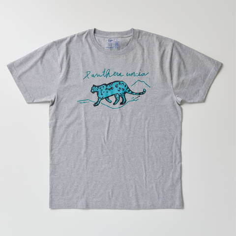 オーガニックコットン 歩くユキヒョウ Tシャツ  杢グレー
