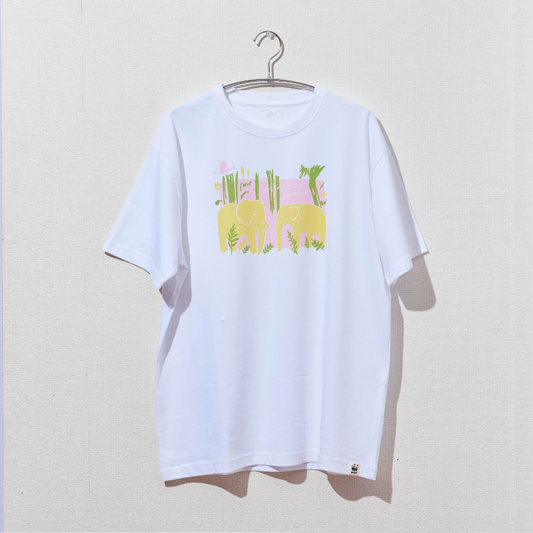 オーガニックコットン Tシャツ スマトラゾウ 白地