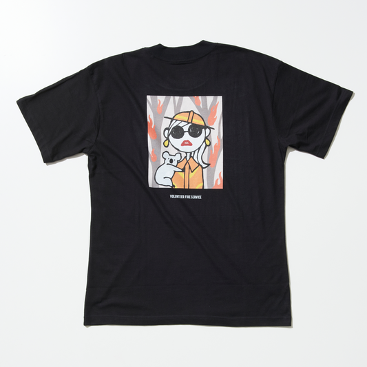 VOLUNTEER FIRE SERVICE オーガニックコットンT (Black) 男女兼用【オーストラリア森林保全活動寄付付き】